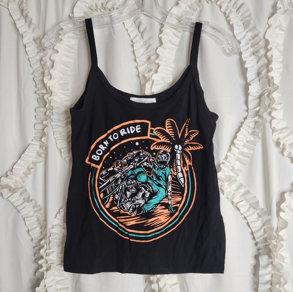 F21 Black Born To Ride Festival Y2K Biker Tank Sz M